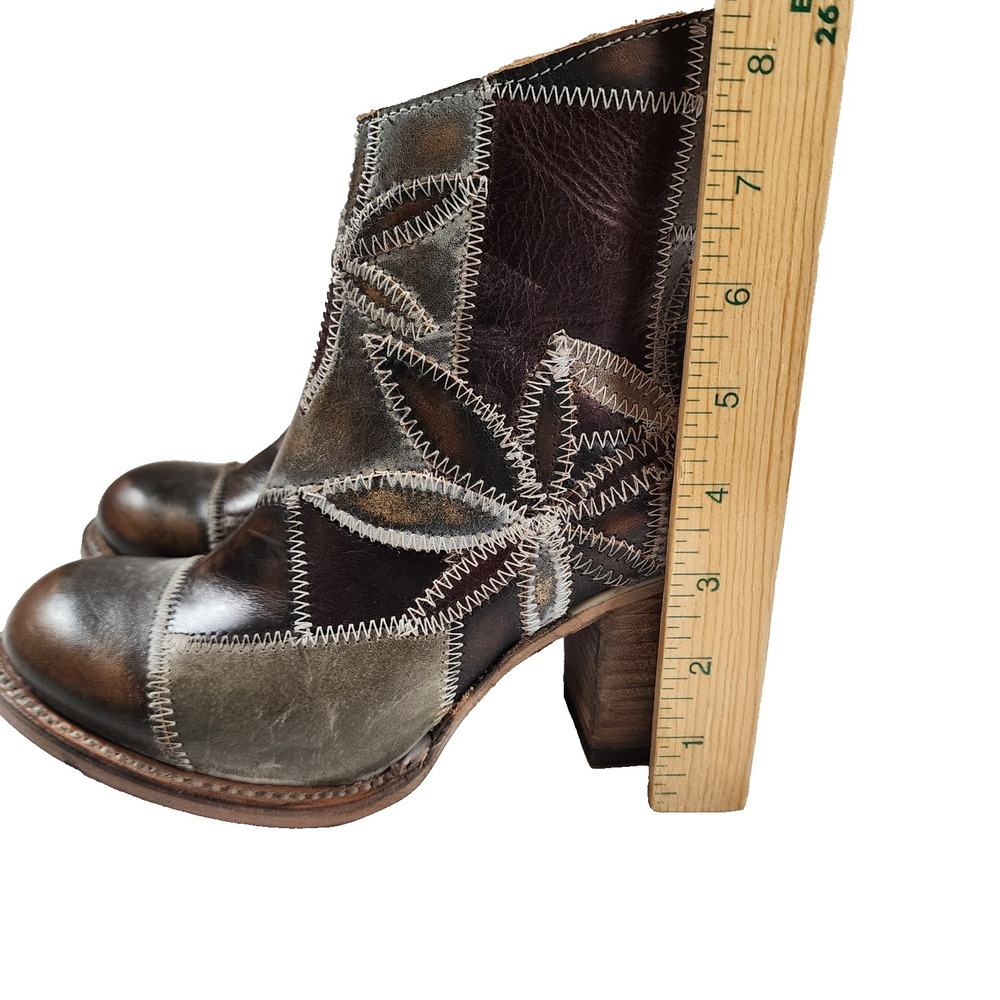 Freebird Flower Ankle Boot Leather Made In Mexico Stitch Detail Block Heel - Picture 4 of 11